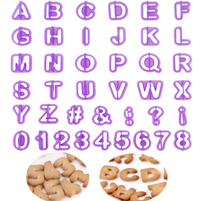 Set 40 forme din plastic pentru biscuiți cu caractere alfabetice și numerice pentru decorarea torturilor cu fondant – ustensile pentru cofetărie DIY