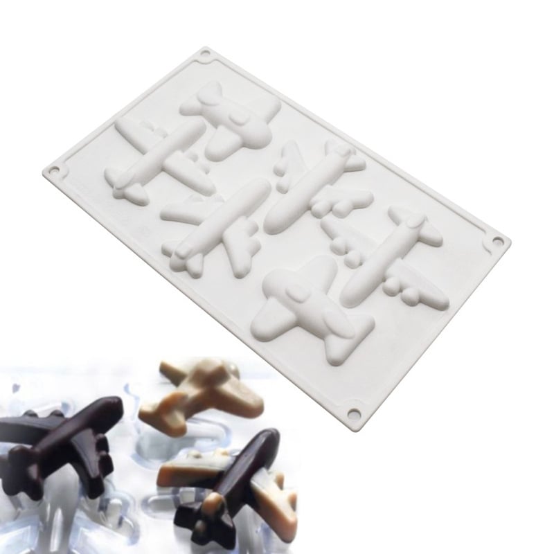 Set de șase forme din silicon, în formă de avion, pentru mousse și decorațiuni de prăjituri cu ciocolată, DIY deserturi franțuzești.