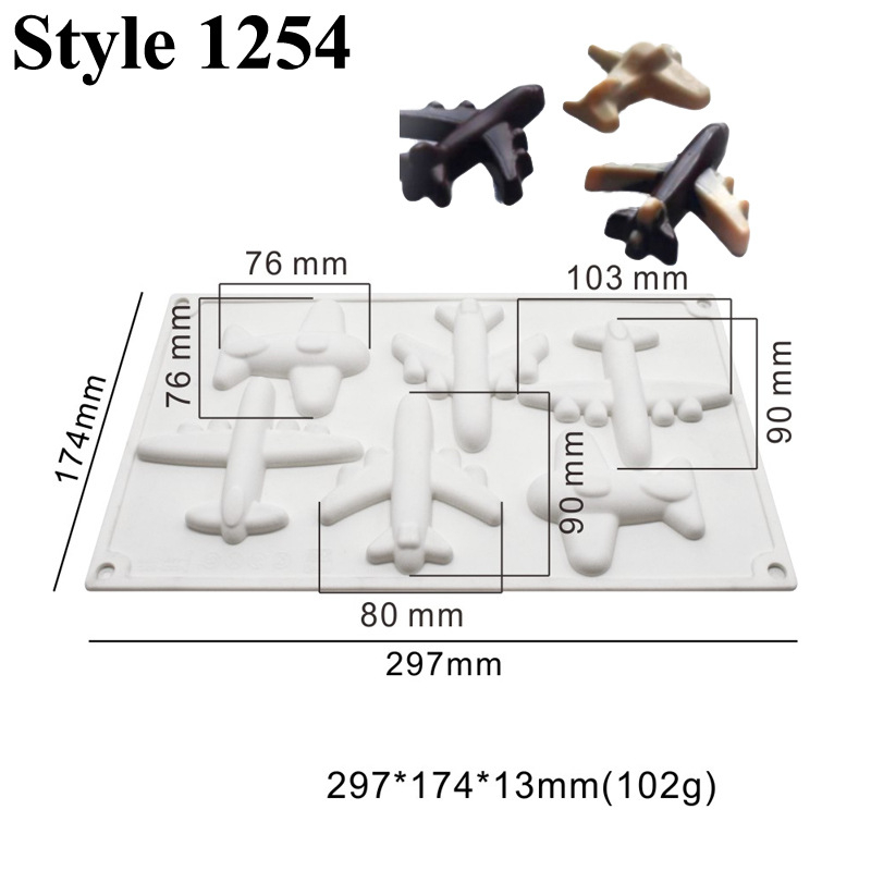 Set de șase forme din silicon, în formă de avion, pentru mousse și decorațiuni de prăjituri cu ciocolată, DIY deserturi franțuzești.