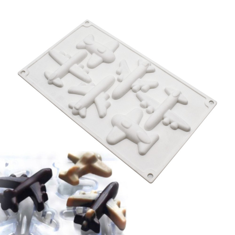 Set de șase forme din silicon, în formă de avion, pentru mousse și decorațiuni de prăjituri cu ciocolată, DIY deserturi franțuzești.