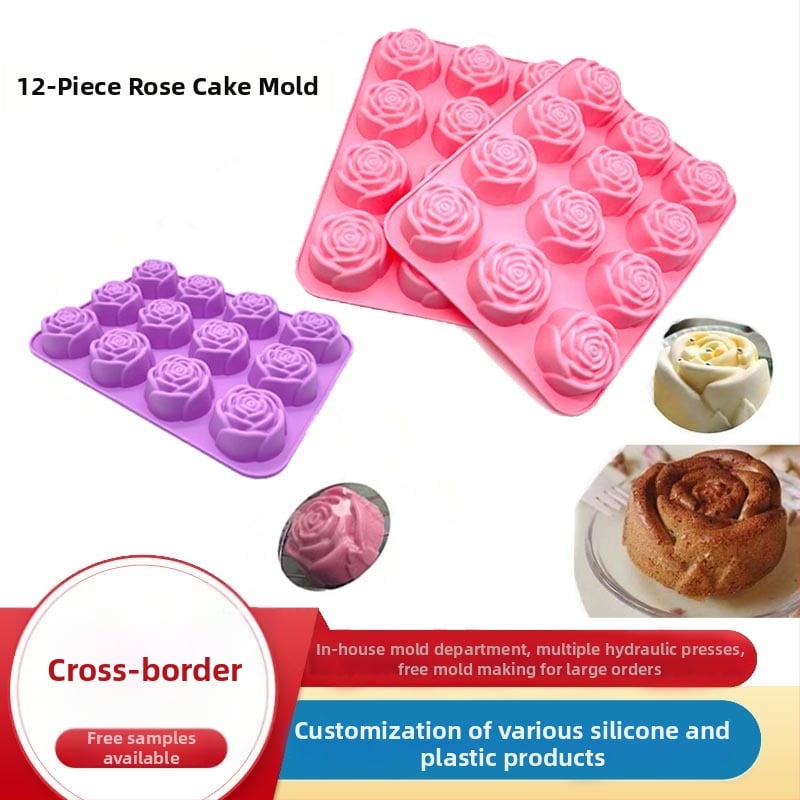 Formă de tort din silicon, în formă de trandafir, pentru fondant, ciocolată, jeleu și fursecuri
