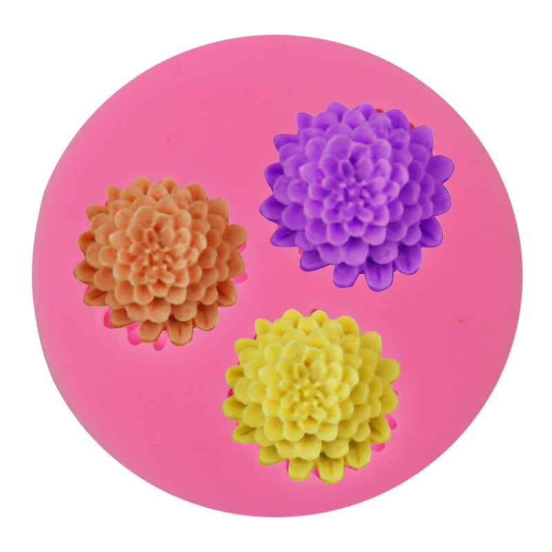Formă nouă din silicon lichid cu trei flori în formă de con de pin, pentru fondant, decorarea torturilor și ciocolată DIY