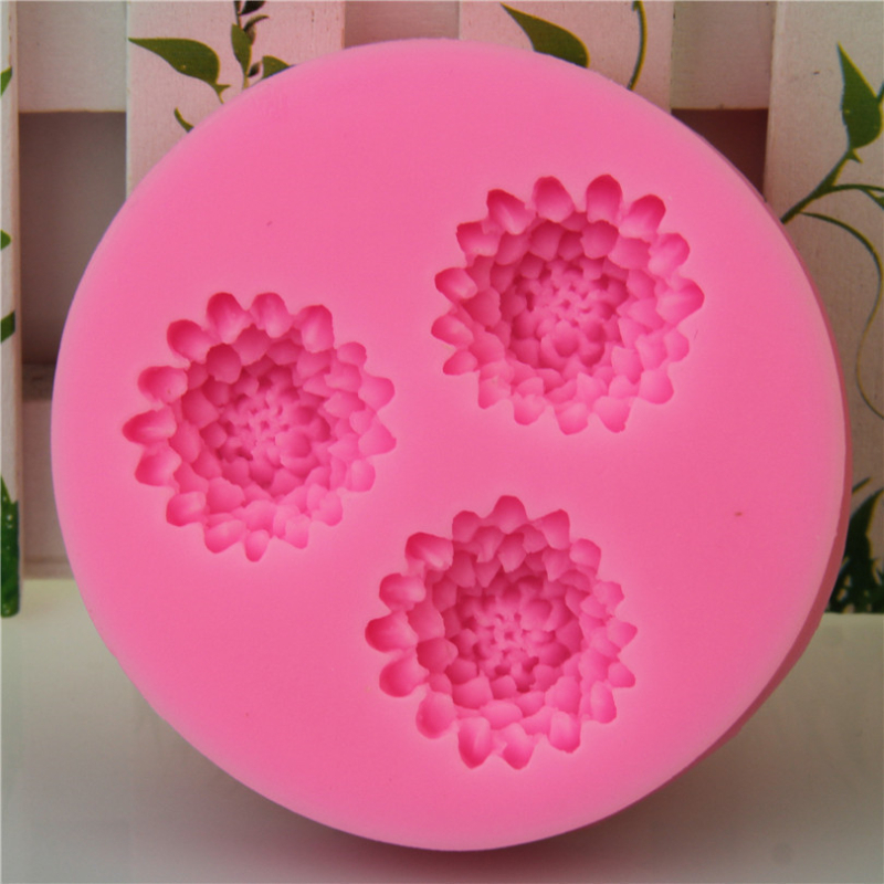 Formă nouă din silicon lichid cu trei flori în formă de con de pin, pentru fondant, decorarea torturilor și ciocolată DIY