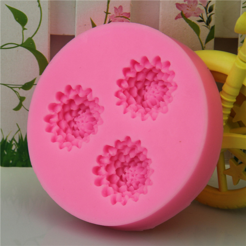 Formă nouă din silicon lichid cu trei flori în formă de con de pin, pentru fondant, decorarea torturilor și ciocolată DIY