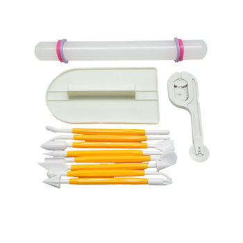 Set de unelte pentru patiserie – 4 modele, 11 piese set cu forme pentru fondant și biscuiți, versiune cu rulou de patiserie, set de 4 piese