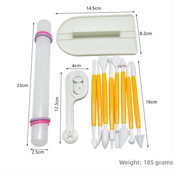 Set de unelte pentru patiserie – 4 modele, 11 piese set cu forme pentru fondant și biscuiți, versiune cu rulou de patiserie, set de 4 piese