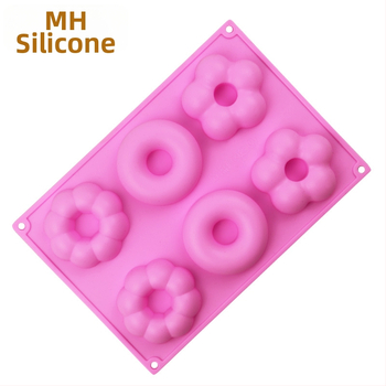 Formă din silicon pentru gogoși, cu model cu șase flori, silicon alimentar, pentru coacere DIY, rezistentă la temperaturi înalte