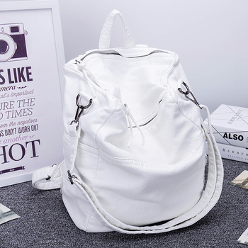 Mochila mare pentru femei din PU, stil casual retro, piele moale lavată, bretele dublu-umer și geantă crossbody