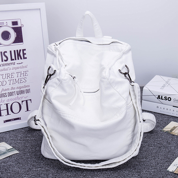 Mochila mare pentru femei din PU, stil casual retro, piele moale lavată, bretele dublu-umer și geantă crossbody