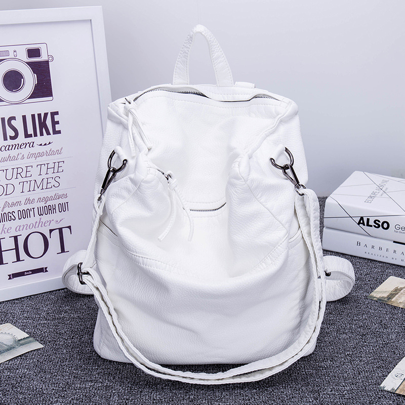 Mochila mare pentru femei din PU, stil casual retro, piele moale lavată, bretele dublu-umer și geantă crossbody