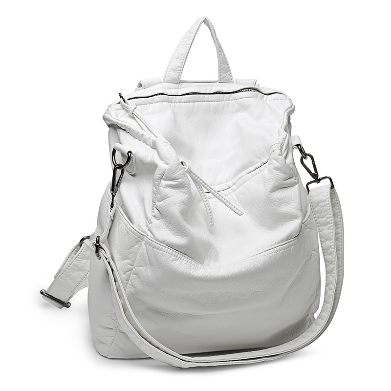 Mochila mare pentru femei din PU, stil casual retro, piele moale lavată, bretele dublu-umer și geantă crossbody