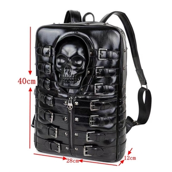 Rucsac casual din piele sintetică, cu design craniu și nituri, potrivit pentru călătorii, laptop și activități în aer liber