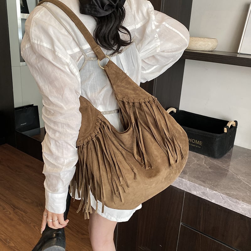 Geantă pentru femei cu ciucuri din piele sintetică, inspirată de stilul american post-apocaliptic, crossbody și tote pentru utilizare zilnică