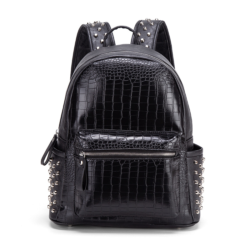 Rucsac unisex cu model crocodil, detalii cu nituri, capacitate mare 20–35 L, compatibil cu laptop de 14 inch, pentru călătorii și școală, impermeabil