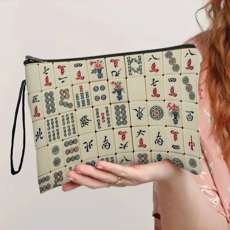 Mahjong csíkos kozmetikai táska – cipzáras smink- és ajakrúzs tartó, toalett- és tárolótáska mindennapi használatra