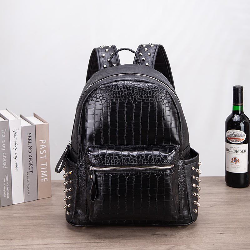 Rucsac în stil coreean, cu imprimeu crocodil și nituri metalice, pentru laptop de 14 inchi, capacitate mare, rucsac pentru elevi, trend 2026