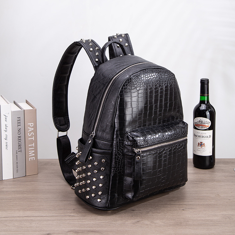 Rucsac în stil coreean, cu imprimeu crocodil și nituri metalice, pentru laptop de 14 inchi, capacitate mare, rucsac pentru elevi, trend 2026