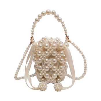 Geantă din acrilic cu perle pentru femei, crossbody cilindrică, mini portofel