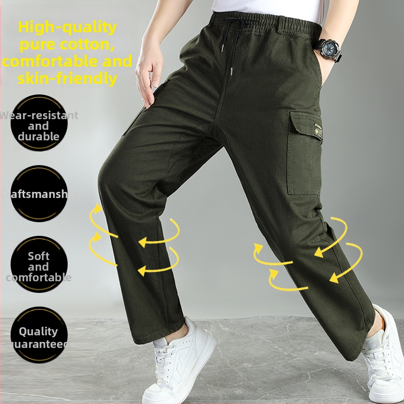 Pantaloni de lucru din bumbac, cu căptușeală suplimentară, croială dreaptă, durabili pentru sudură