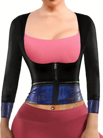 Top shapewear pentru femei cu fermoar, mâneci lungi și scurte, control al taliei și modelare a spatelui, pentru Yoga, alergare și fitness.