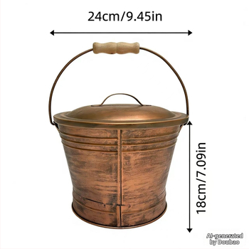 Set de instrumente pentru șemineu din cupru vintage: lopată pentru cenușă, găleată pentru cenușă, perie și găleată pentru cărbune
