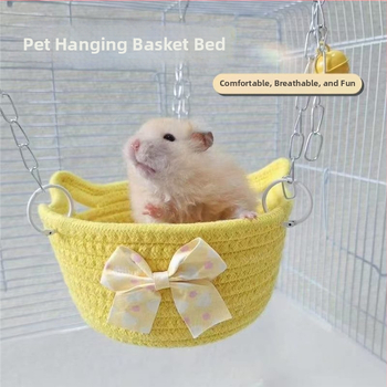 Coș suspendat pentru animale de companie, hamac tricotat cu funda, respirabil și confortabil cuib de somn pentru hamsteri și sugar gliders