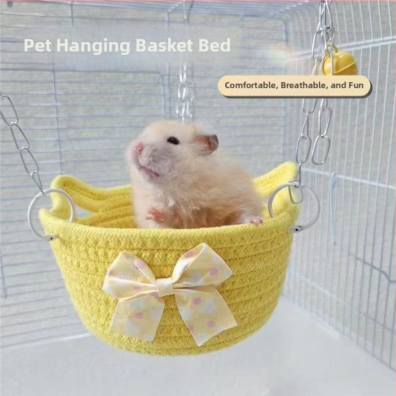 Coș suspendat pentru animale de companie, hamac tricotat cu funda, respirabil și confortabil cuib de somn pentru hamsteri și sugar gliders