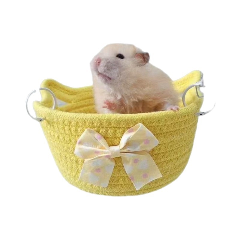 Coș suspendat pentru animale de companie, hamac tricotat cu funda, respirabil și confortabil cuib de somn pentru hamsteri și sugar gliders