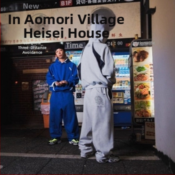 Set unisex hanorac cu glugă și pantaloni de trening - toamnă/iarnă, stil stradal japonez, croi larg