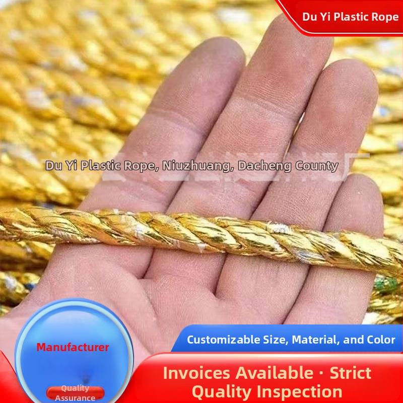 Cordă de legare din compozit aluminiu-plastic, auriu, pentru laminare folie de seră și ambalare hârtie deșeuri; poliester, diametru 1,3 mm × 50 mm, încărcătură 8 kg