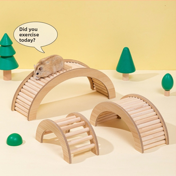Set decorativ din lemn pentru cușca de hamster, cu gard, scară de cățărare și arc de pod; platformă decorativă și jucărie pentru a combate plictiseala