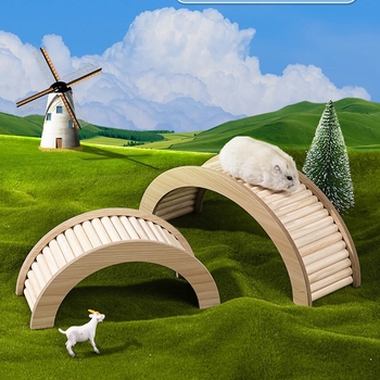Set decorativ din lemn pentru cușca de hamster, cu gard, scară de cățărare și arc de pod; platformă decorativă și jucărie pentru a combate plictiseala