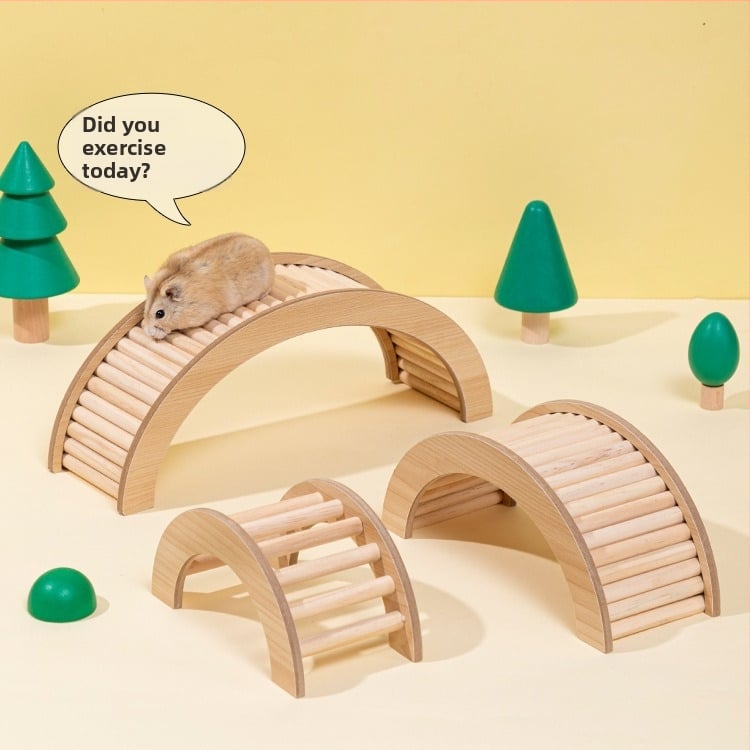 Set decorativ din lemn pentru cușca de hamster, cu gard, scară de cățărare și arc de pod; platformă decorativă și jucărie pentru a combate plictiseala