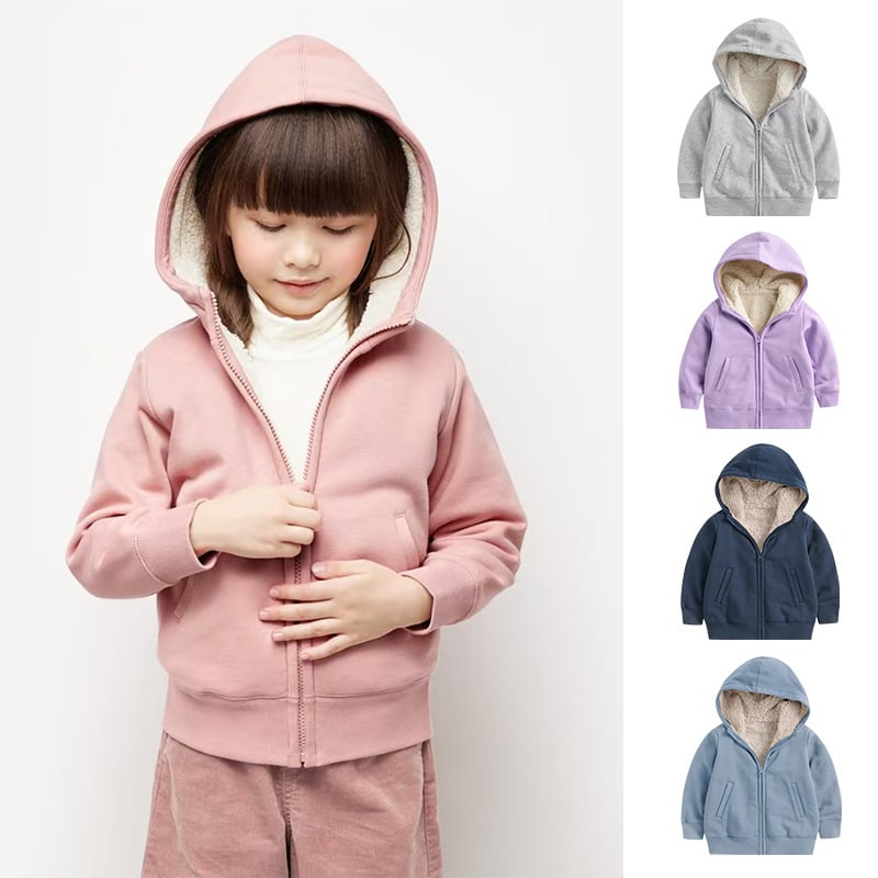 Palton de iarnă pentru copii, din fleece de lână de miel, unisex, gros, cald, cu fermoar și glugă, protecție împotriva vântului