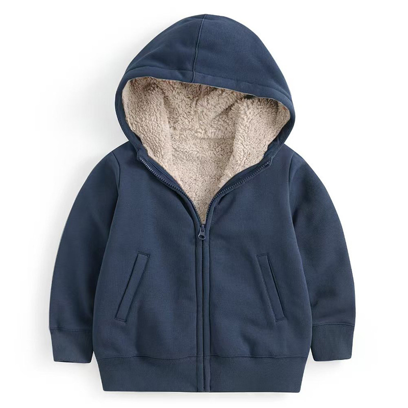 Palton de iarnă pentru copii, din fleece de lână de miel, unisex, gros, cald, cu fermoar și glugă, protecție împotriva vântului