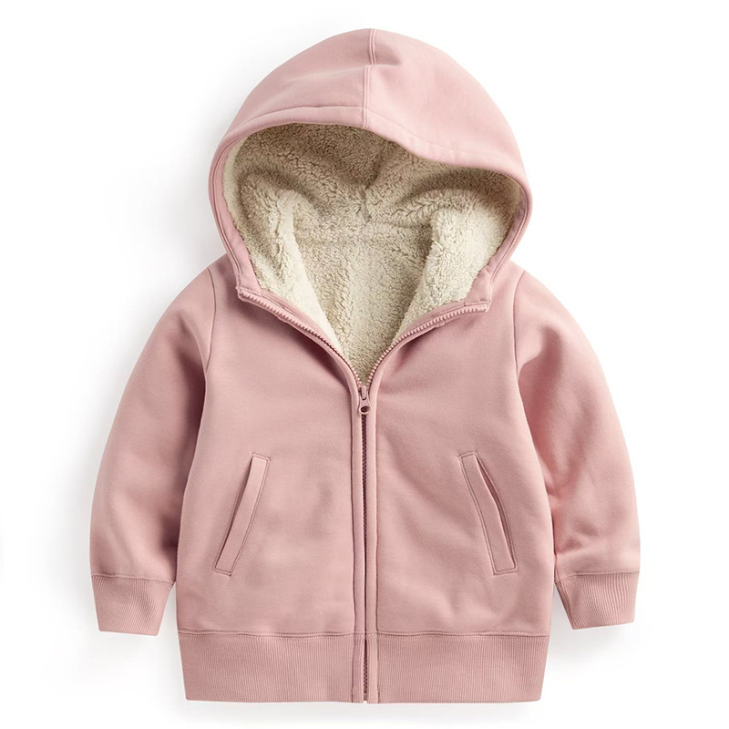 Palton de iarnă pentru copii, din fleece de lână de miel, unisex, gros, cald, cu fermoar și glugă, protecție împotriva vântului