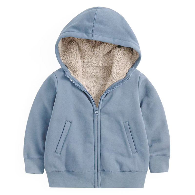Palton de iarnă pentru copii, din fleece de lână de miel, unisex, gros, cald, cu fermoar și glugă, protecție împotriva vântului