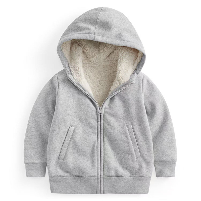 Palton de iarnă pentru copii, din fleece de lână de miel, unisex, gros, cald, cu fermoar și glugă, protecție împotriva vântului