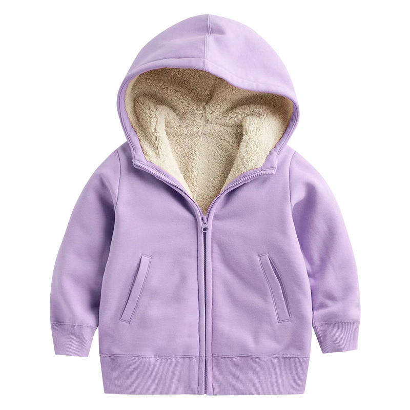 Palton de iarnă pentru copii, din fleece de lână de miel, unisex, gros, cald, cu fermoar și glugă, protecție împotriva vântului