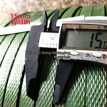 Bandă PVC verde militar, curea de ambalare manuală, lățime 14 mm, grosime 1,4 mm, rezistență la tracțiune 246,9 kg, greutate netă 10 kg