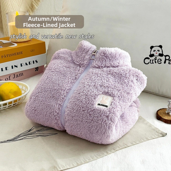 Geacă de iarnă pentru copii, unisex, căptușită cu fleece, fleece dublu față, guler înalt, cald și casual