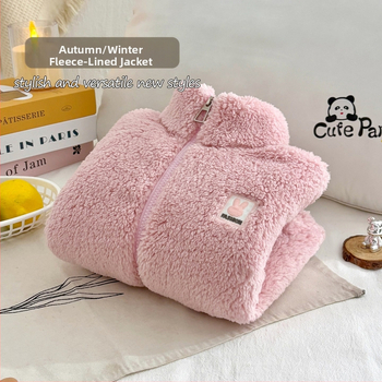 Geacă de iarnă pentru copii, unisex, căptușită cu fleece, fleece dublu față, guler înalt, cald și casual