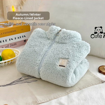 Geacă de iarnă pentru copii, unisex, căptușită cu fleece, fleece dublu față, guler înalt, cald și casual