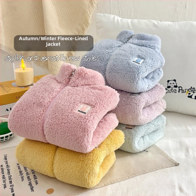 Geacă de iarnă pentru copii, unisex, căptușită cu fleece, fleece dublu față, guler înalt, cald și casual