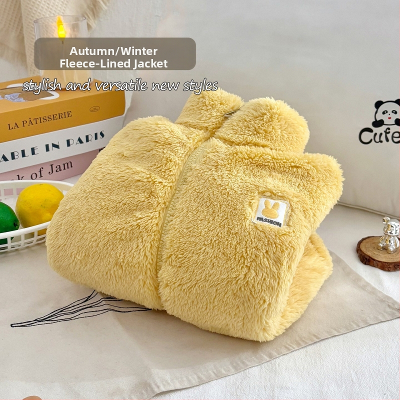 Geacă de iarnă pentru copii, unisex, căptușită cu fleece, fleece dublu față, guler înalt, cald și casual