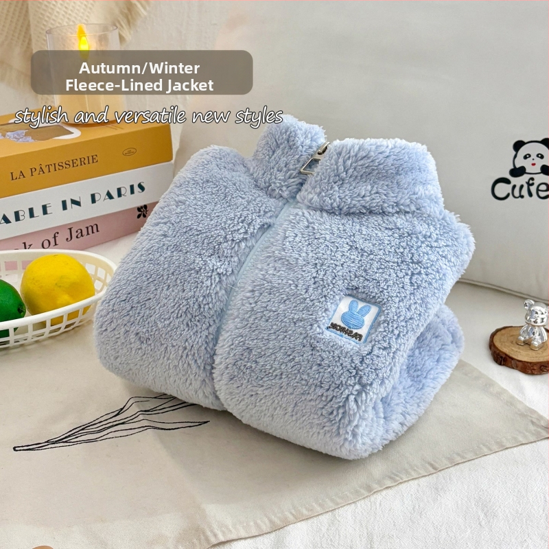 Geacă de iarnă pentru copii, unisex, căptușită cu fleece, fleece dublu față, guler înalt, cald și casual