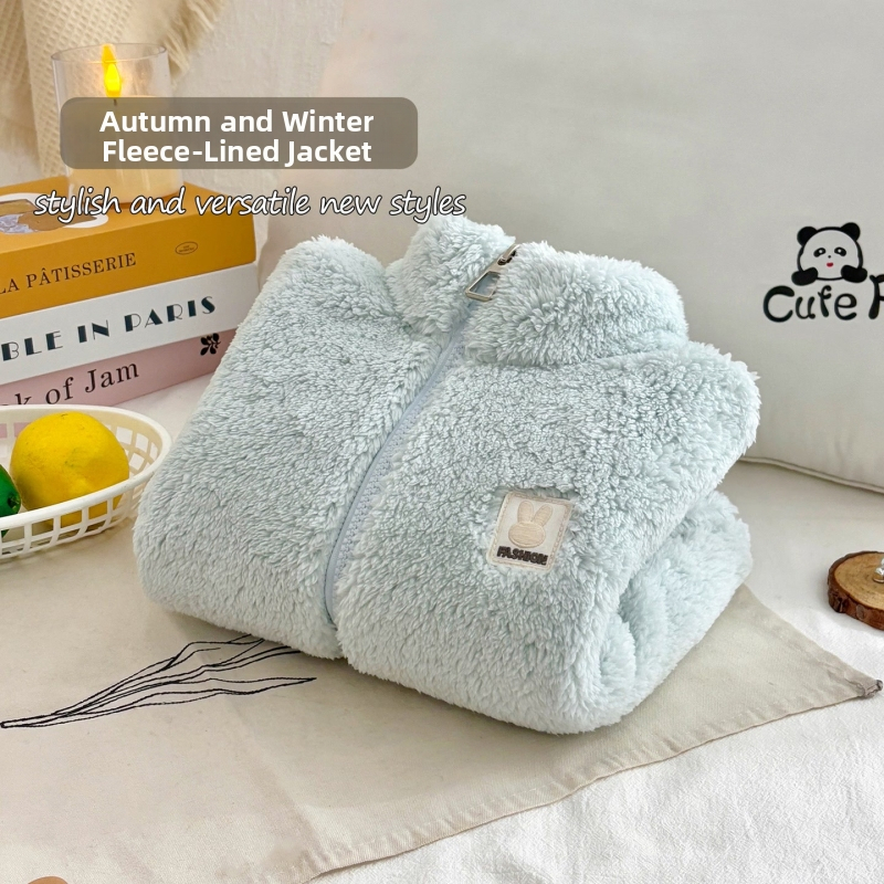 Geacă de iarnă pentru copii, unisex, căptușită cu fleece, fleece dublu față, guler înalt, cald și casual