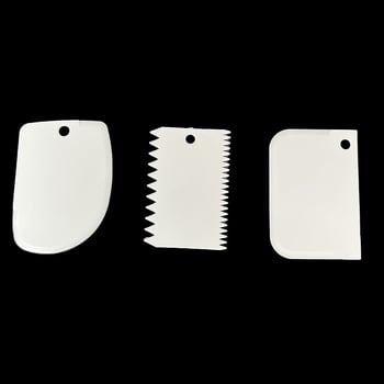 Set de trei spatule pentru cremă, cu spatulă arc dentat, unelte de decorare pentru cofetărie, spatulă din plastic DIY
