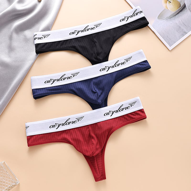 Slip bărbați thong, țesătură respirabilă ribată, buzunar 3D, talie joasă