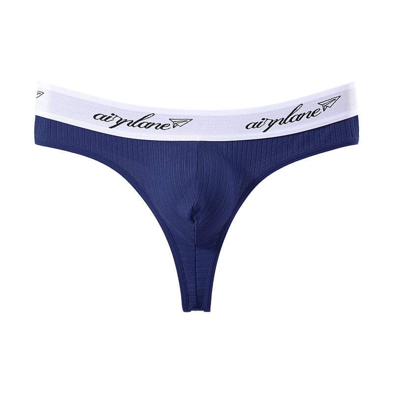Slip bărbați thong, țesătură respirabilă ribată, buzunar 3D, talie joasă